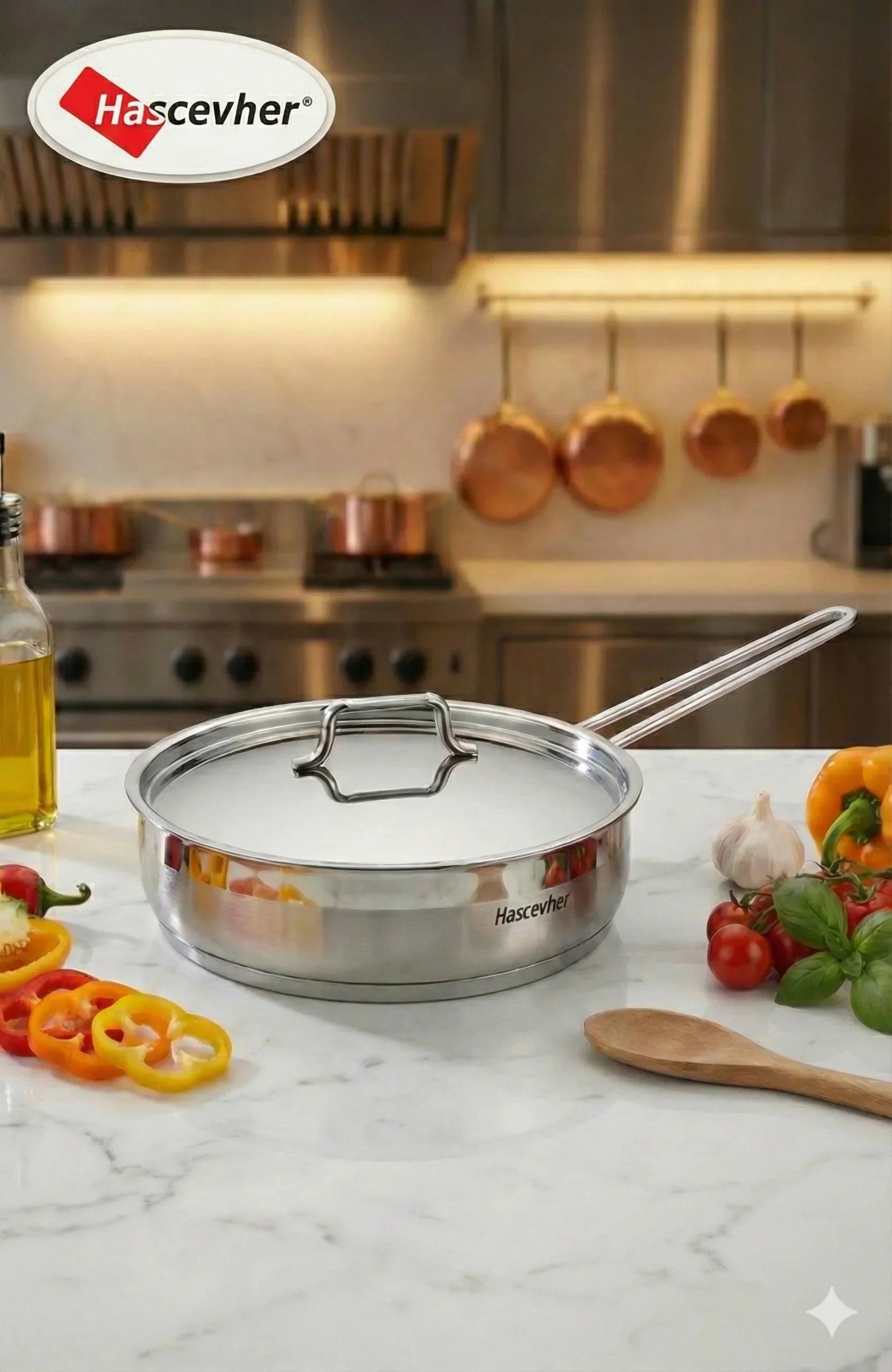 طقم 3 مقالي بالغطاء Hascevher INOX 18/10